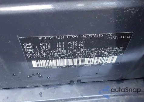 2016 Subaru Legacy 2.5I Premium из США, поврежденный, VIN 4S3BNAC67G3027463